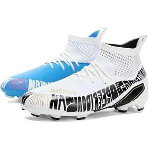 Welrung Men 12 Blue White Lace Up Athletic Non Slip Long Stud Soccer Cleat Shoes